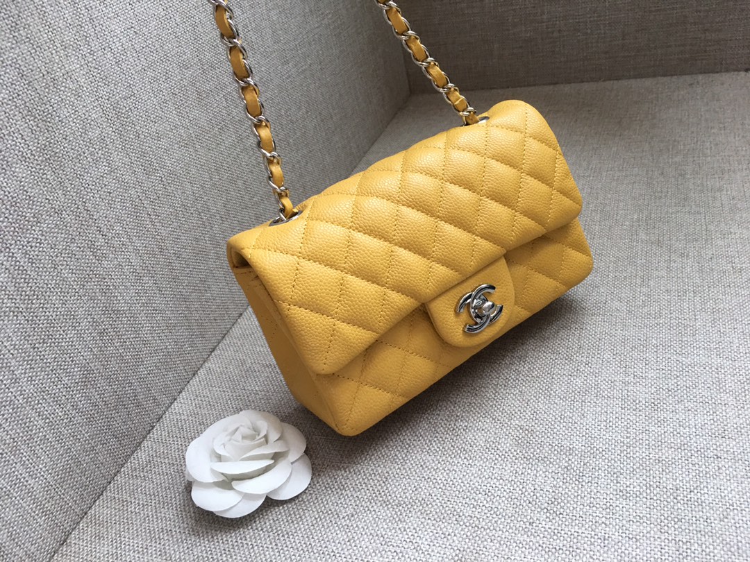 Small Classic Flap Caviar Bag A01116 Yellow/Silver